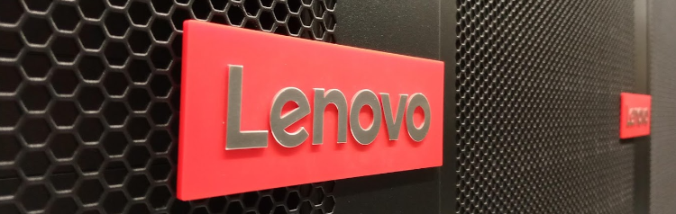 Image of Lenovo badges on front of racks